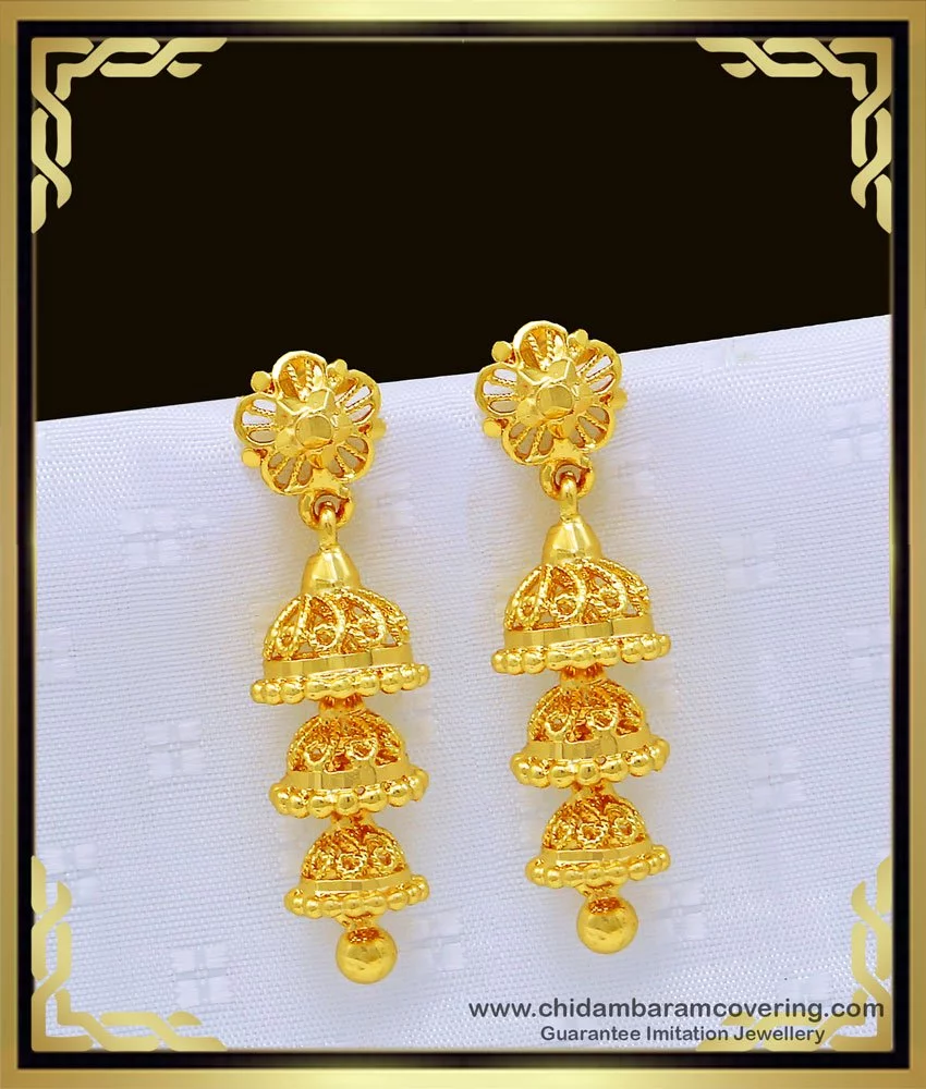 Buy Gold Design Three Layered Jhumkas Earrings Design for Female