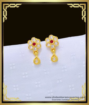 ERG1032 - Gold Plated Beautiful Small Flower Design Stone Ear Tops Gold Design Online 
