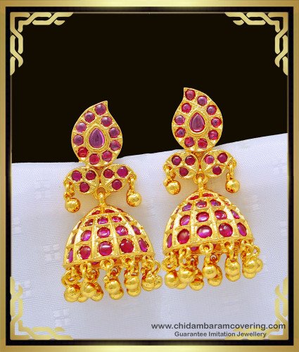 ERG1033 - Gorgeous Original Kemp Stone Jhumka Earrings Bridal Wear Gold Plated Jewellery 