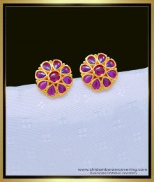 ERG1063 - Beautiful Real Kemp Stone Flower Design One Gram Gold Stud Earring for Women