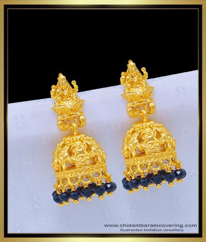 ERG1086 - Trendy Gold Design Black Crystal Lakshmi Earring Pure Gold Plated Jhumkas Online