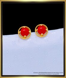 ERG1092 - Traditional Gold Design One Gram Gold Red Coral Stud Earring for Women