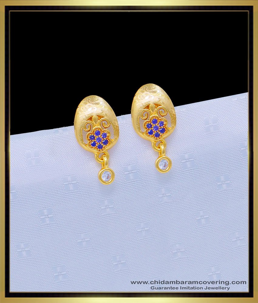 Buy Elegant Purple Colour Stone Flower Design Gold Plated Earrings ...