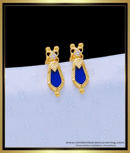 Erg1102 - One Gram Gold Blue Nagapadam Earrings Gold Look Kerala Traditional Palakka Ladies Earrings