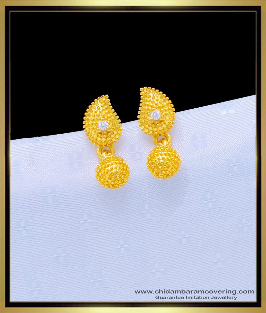 gold forming jewellery, forming earrings, white stone earrings, one gram gold jewellery, small earrings, gold earrings, 