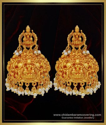 ERG1113 - Antique Temple Laxshmi Design Pearl Nagas Matte Finish Very Big Heavy Jhumkas Buy Online