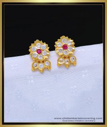 ERG1130 - Elegant Flower Design One Gram Gold Impon Stone Earrings Impon Jewellery Online  