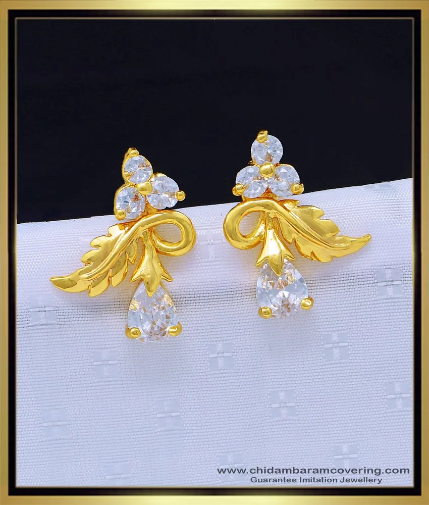 Buy 1 Gram Gold Plated First Quality White Stone Dangler Earrings for Ladies