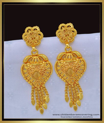 ERG1159 - 1 Gram Gold Light Weight Daily Use Dangle Earrings for Girls