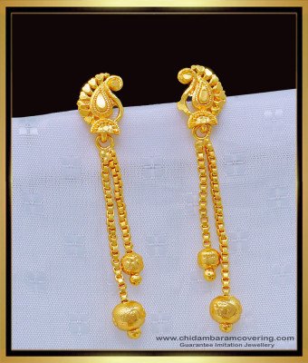 Erg1169 - Modern One Gram Gold Mango Design 2 Line Hanging Chain Long Earrings Online