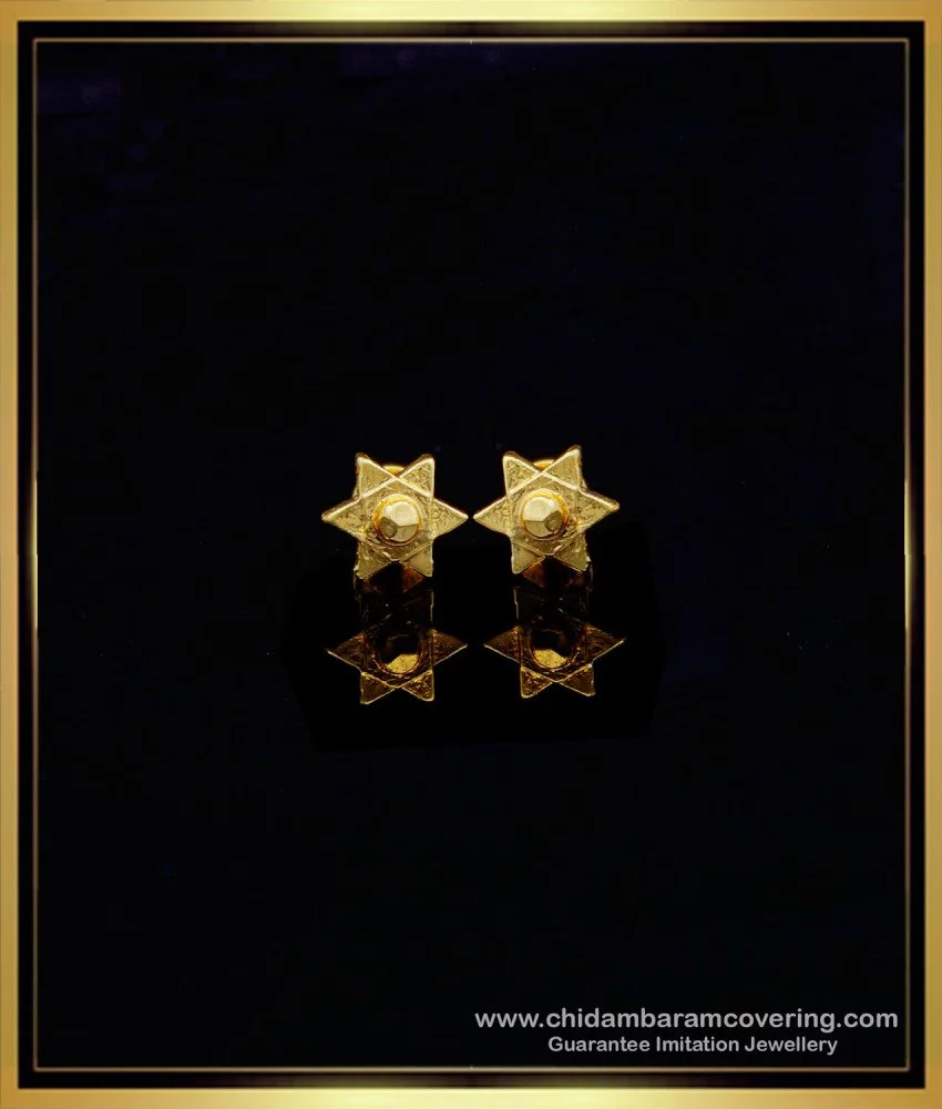 Buy Real Gold Pattern Star Design Casting Type Small Stud Earrings ...
