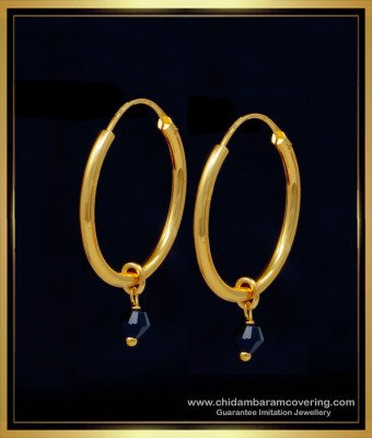 ERG1220 - 1 Gram Gold Jewellery Black Crestal Round Plain Hoop Earrings for Women