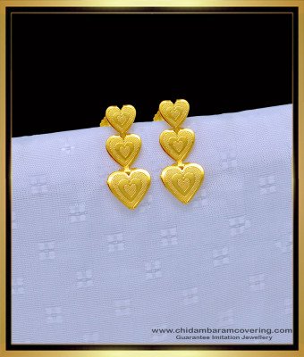 ERG1228 - Cute Daily Wear 1 Gram Gold Plain Heart Shape Stud Earrings for Girls