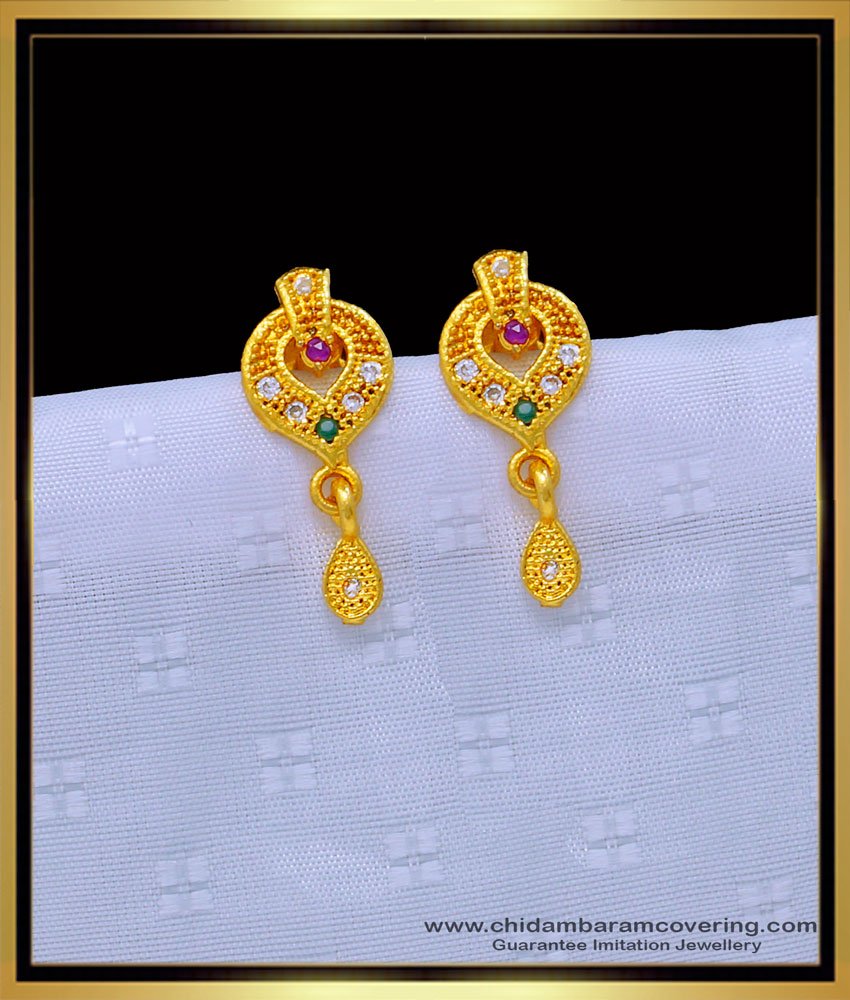 1 gram gold jewellery, gold plated jewellery, one gram gold earrings, daily wear earrings, light weight earrings, earrings buy low price, stone earrings, 