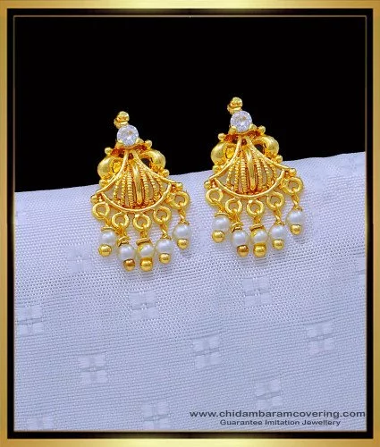 Buy latest pearl earrings white stone tops gold earring design for daily use