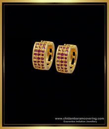 ERG1253 - Beautiful Ruby Stone Gold Earrings Design Small Hoop Earrings for Daily Use