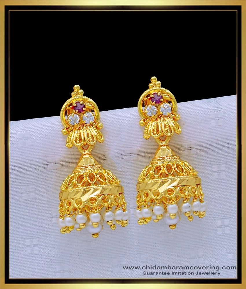 Gold Plated Goddess Pearl Jhumka Earrings