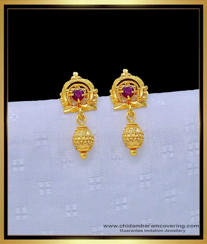 Buy 1 Gram Gold Daily Wear Small Gold Design Stone Earrings for Women