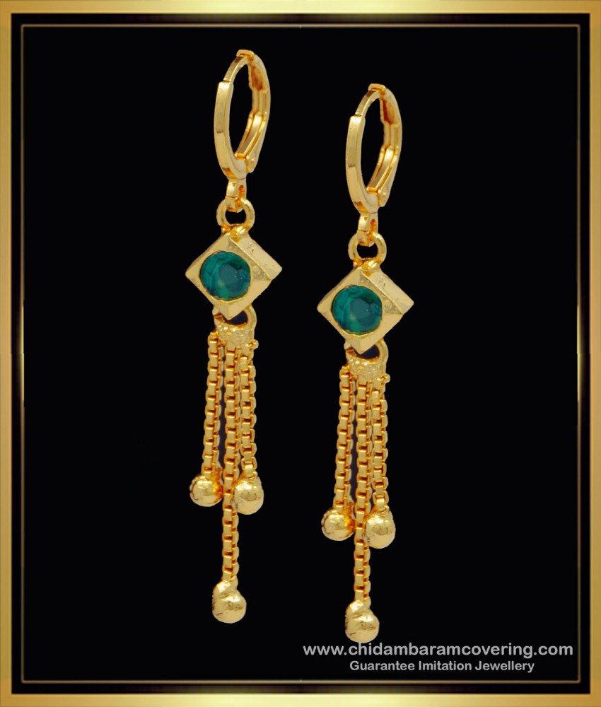 Buy New Model Hoop Earrings Design Single Emerald Stone 1 Gram ...