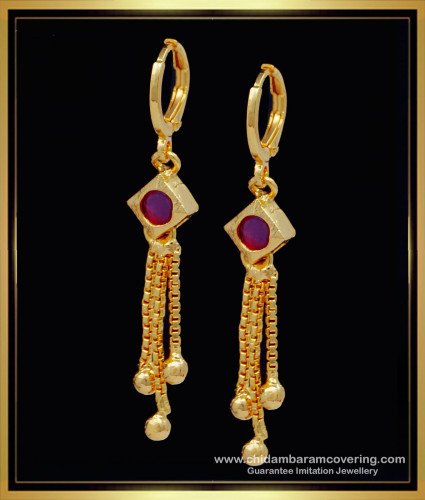ERG1269 - Attractive Gold Earring Design Ruby Stone One Gram Gold Hoop Earrings Online