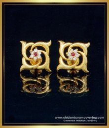 ERG1287 - Unique Party Wear Ad Stone Studs One Gram Gold Earrings Design Online