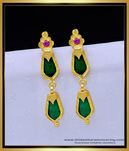 ERG1290 - Gold Plated Kerala Jewellery Green Palakka Earrings for Girls