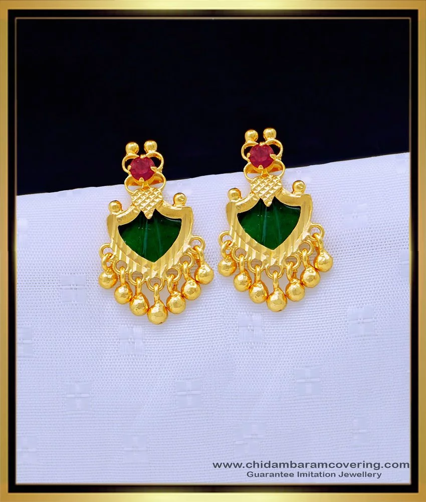 Buy Green Kerala Palakka Stud Earrings with Ruby Stone Gold Plated ...