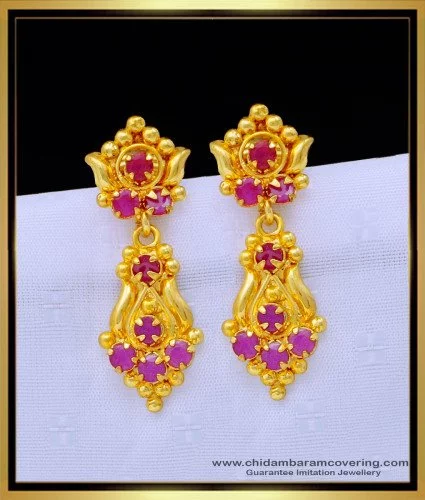 American Diamond Jewellery : Floral Earrings design - South India Jewels