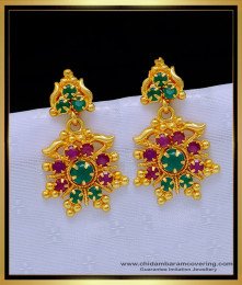 ERG1309 - Latest Net Pattern Pink And Green Stone Gold Plated Kammal Earrings Online