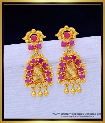 ERG1310 - Gold Plated High Quality Ruby Stone Danglers Earrings for Girls