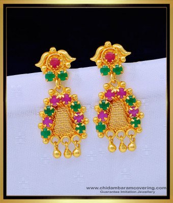 ERG1311 - One Gram Gold Daily Wear Ruby Emerald Stone Danglers Earrings for Girls