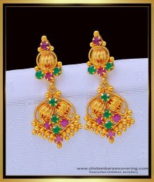 ERG1315 - One Gram Gold Ruby Emerald Stone Earrings Design for Women