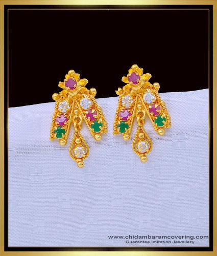 ERG1321 - Buy Stud Earrings Gold Plated Party Wear Pink and Green Earrings Online