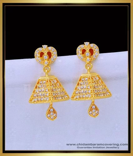 Broad Heavy Indian jhumkas For Wedding Sparkling CZ Stones Antique Gold  J25345