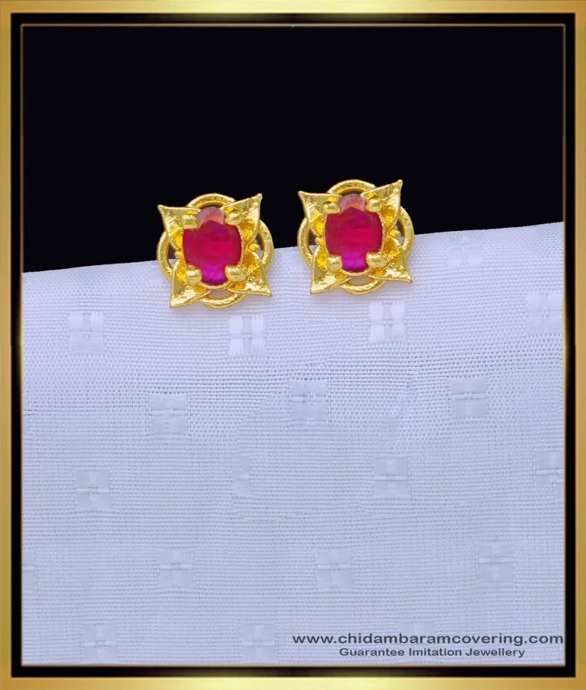 Gold tone block red stone stud/Earrings dj-40222 – dreamjwell