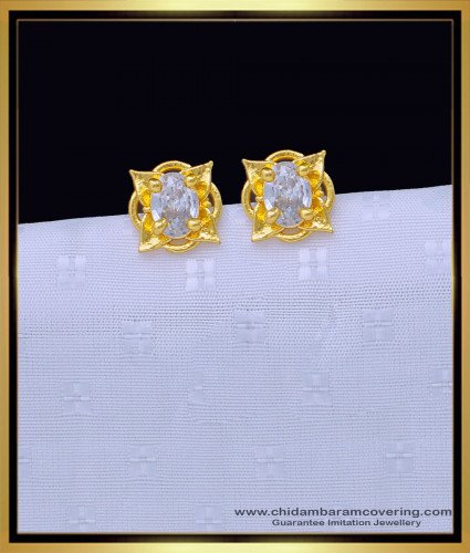 ERG1333 - American Diamond Single Stone Flower Design One Gram Gold Stud Kammal 