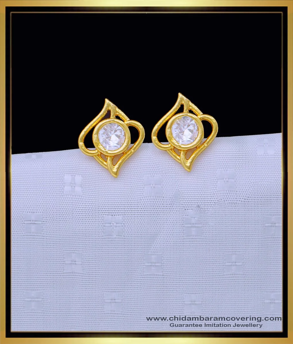 Imitation Gold with Gold Colour Stone Ear Studs - Buy now
