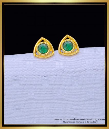 ERG1340 - Latest Stone Earrings Collection Single Emerald Stone Stud Kammal Online 
