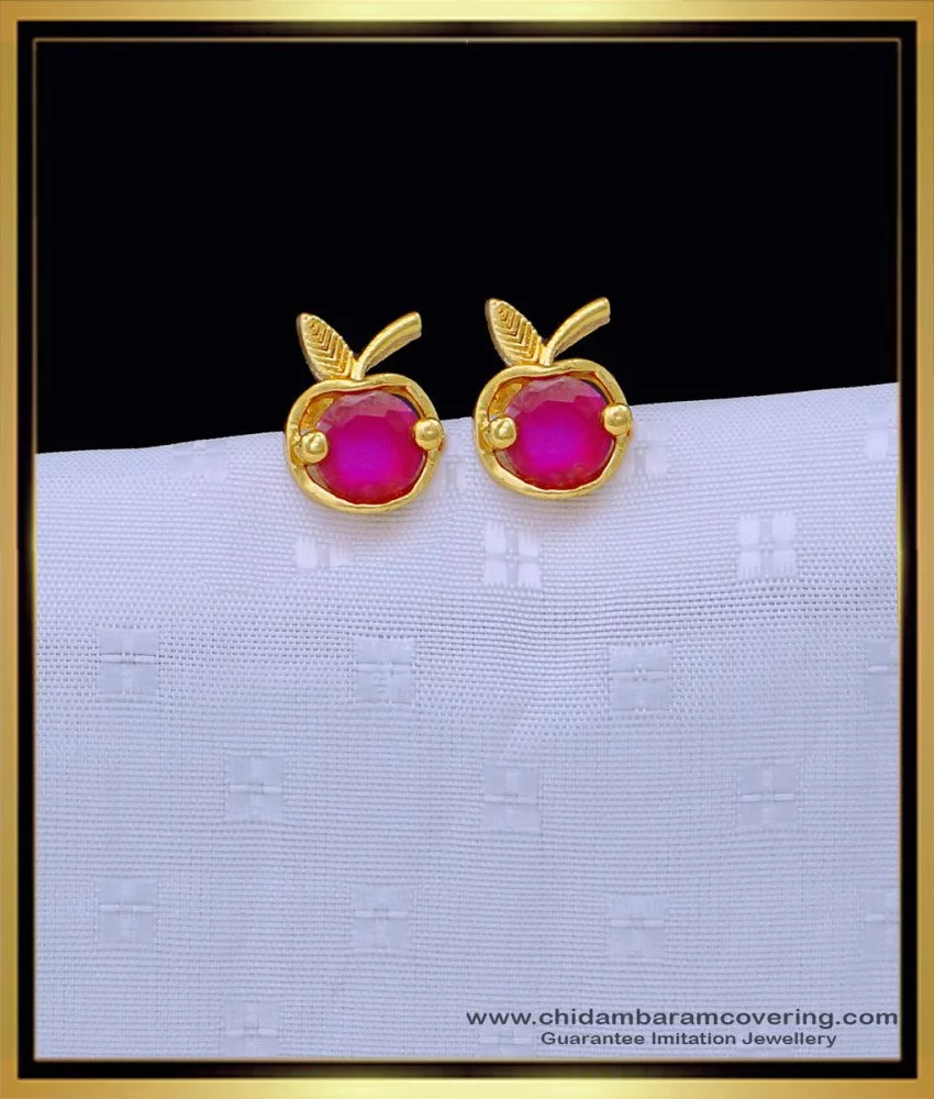 Buy One Gram Gold Unique Ruby Pink Stone Apple Model Stud Earrings