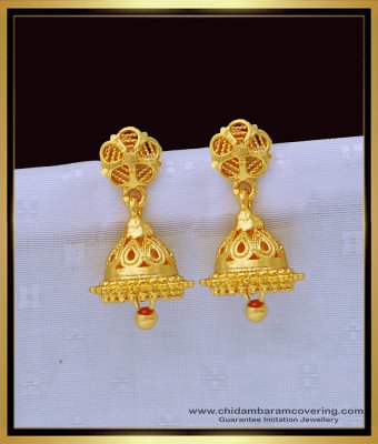 ERG1348 - South Indian Traditional Daily Wear Gold Covering Jhumkas Earrings 