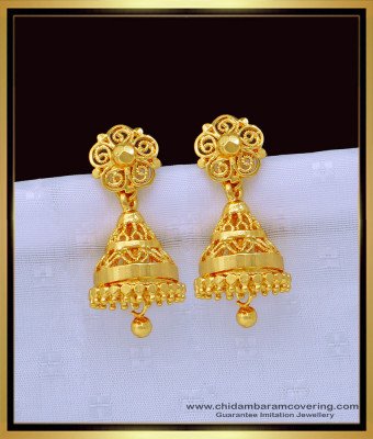 ERG1350 - Trendy Gold Design Plain Jhumkas Daily Wear 1 Gram Gold Jimiki for Women 