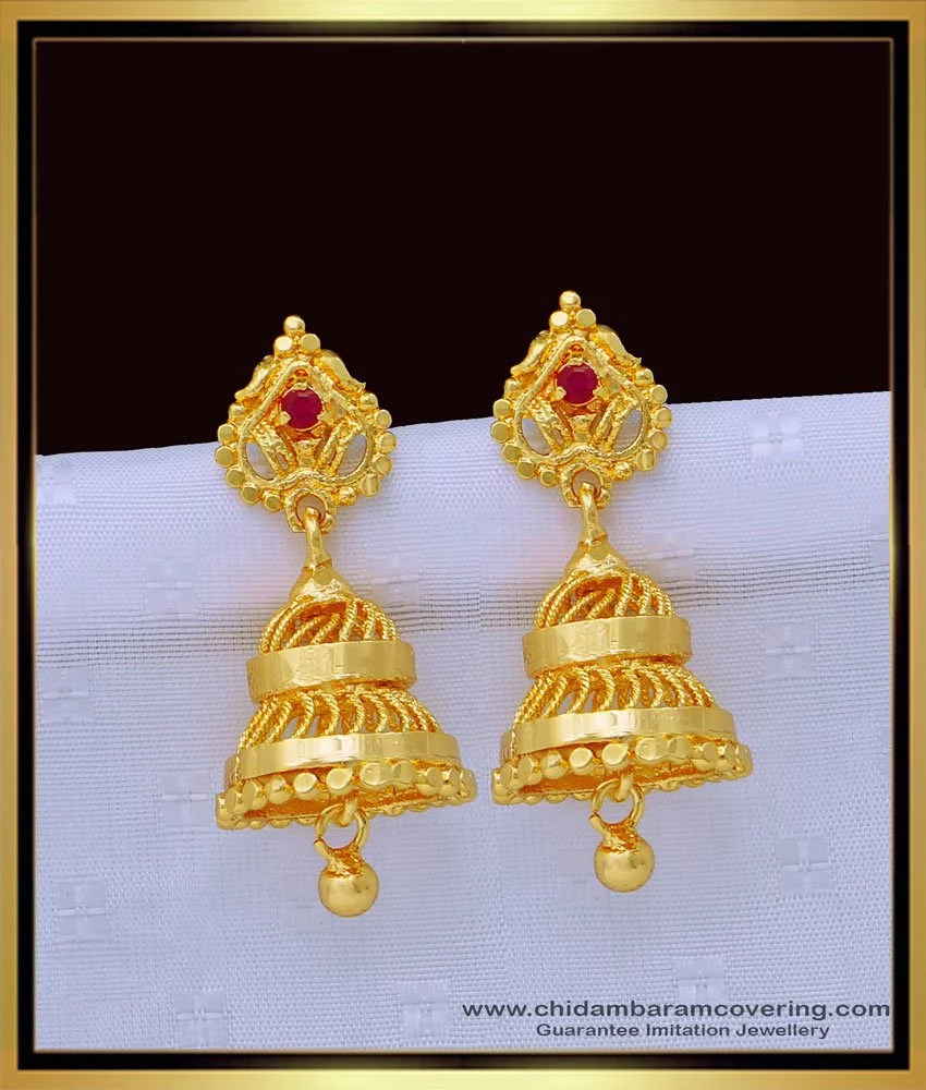 Buy Traditional Gold Plated Ruby Stone Jhumkas Designs Imitation ...