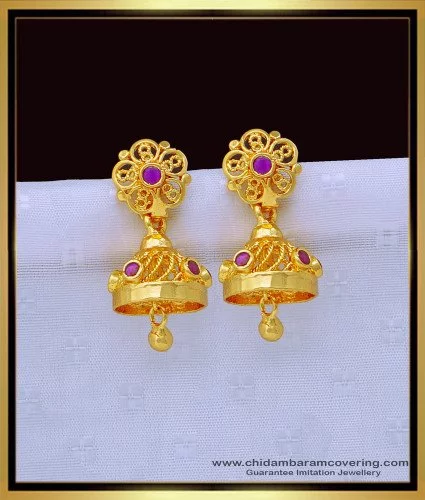 One Gram Gold Earrings Kerala Pattern Stud Design For Regular Home Wear  ER1528