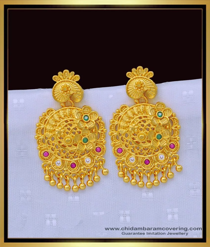 Buy Real Gold Look One Gram Gold Forming Stone Dangle Earring for Women