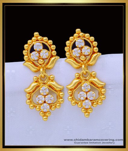 ERG1364 - Elegant White Stone Earrings Gold Plated Kallu Kammal Online