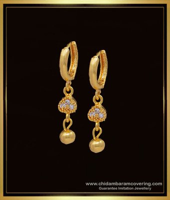 ERG1376 - One Gram Gold Daily Use White Stone Hoop Earrings for Girls