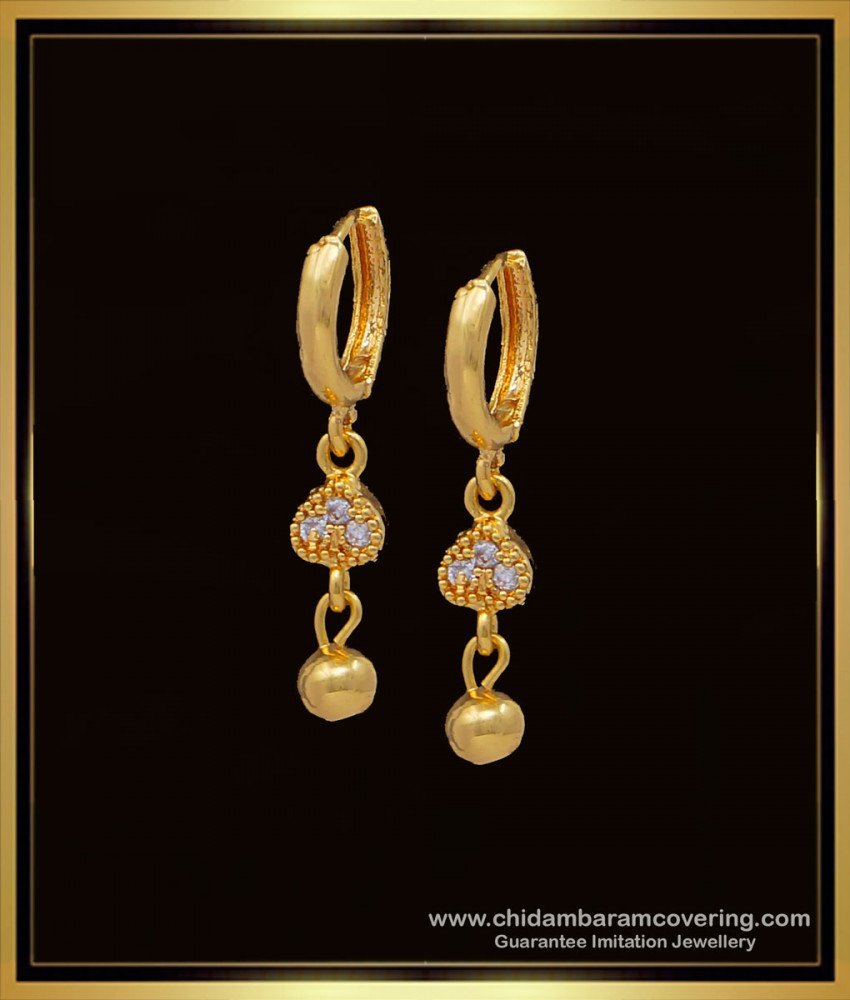 Buy One Gram Gold Daily Use White Stone Hoop Earrings for Girls