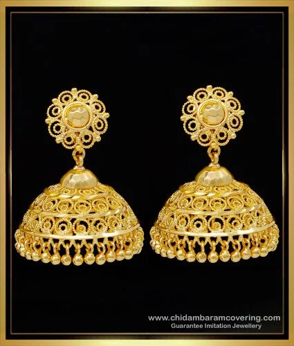 One Gram Gold Earring Medium Sized Plain Jhumki ER2972 | Gold earrings,  Jhumki, Earrings