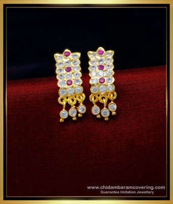 ERG1384 - Impon White and Pink Stone 1 Gram Gold Daily Wear Stud Earrings Online 