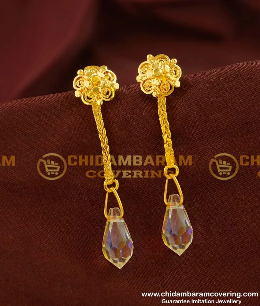 ERG139  Long Chain Drops Earring Designs 1 Gram Gold Jewelry Online  Buy  Original Chidambaram Covering product at Wholesale Price Online shopping  for guarantee South Indian Gold Plated Jewellery